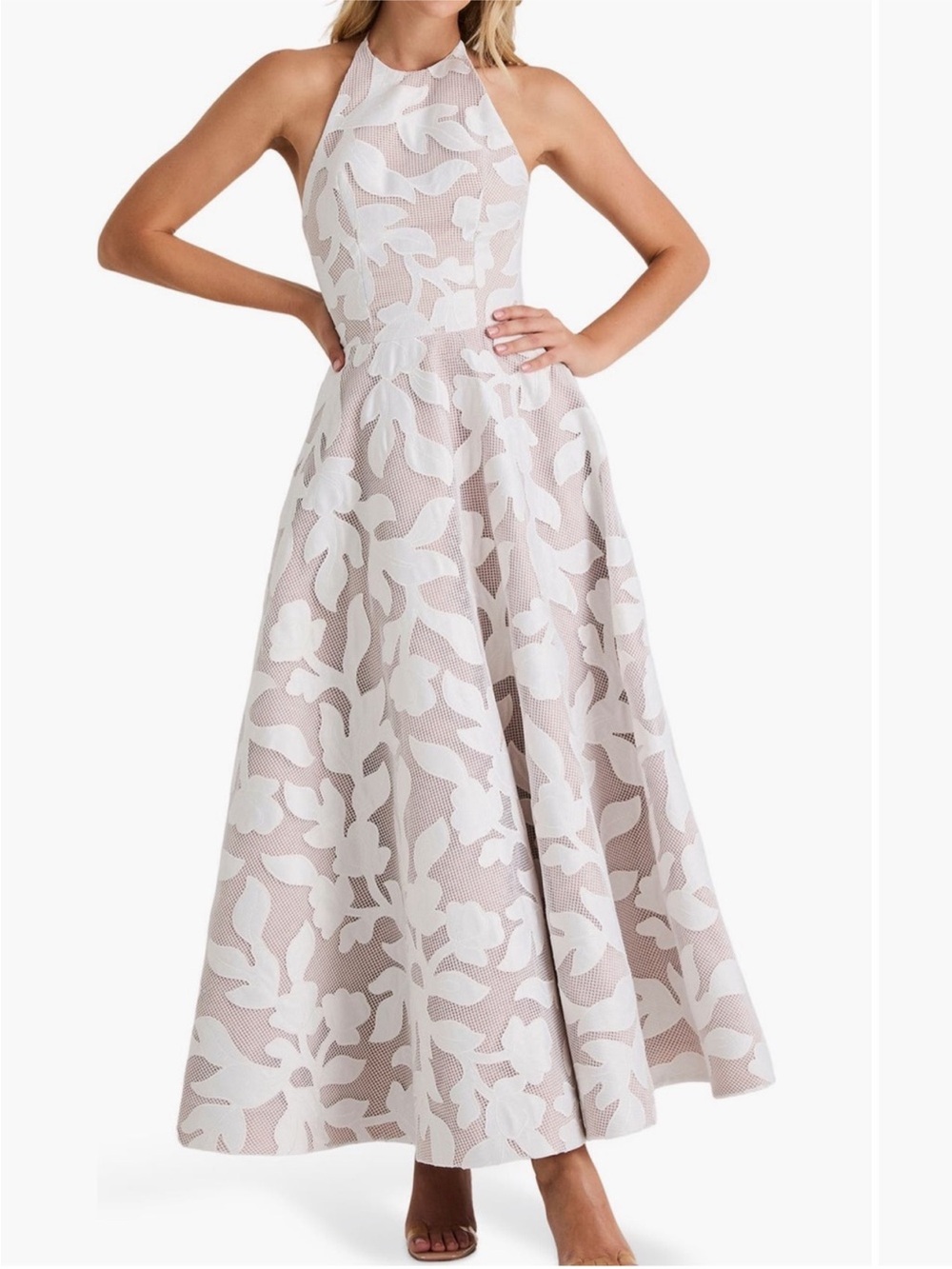 ✨NEW✨ HELSI Alexandria Halter Fit & Flare White Maxi Dress Gown